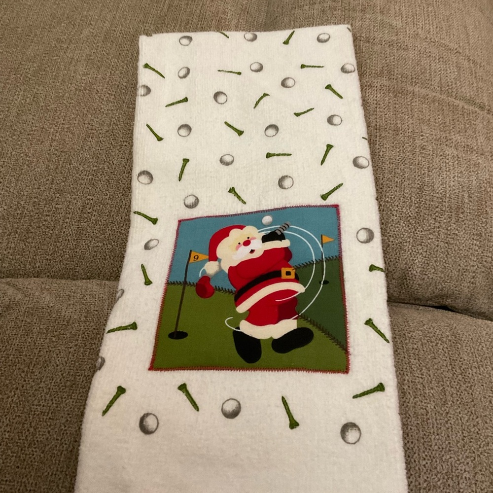 Kitchen Towel Christmas “Golfing Santa” W Golf Tees St. Nicholas